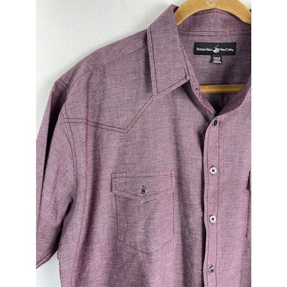 Western Button Up Shirt Mens Size 2XL Short Sleeve Burgundy Casual Shirt - Picture 2 of 12